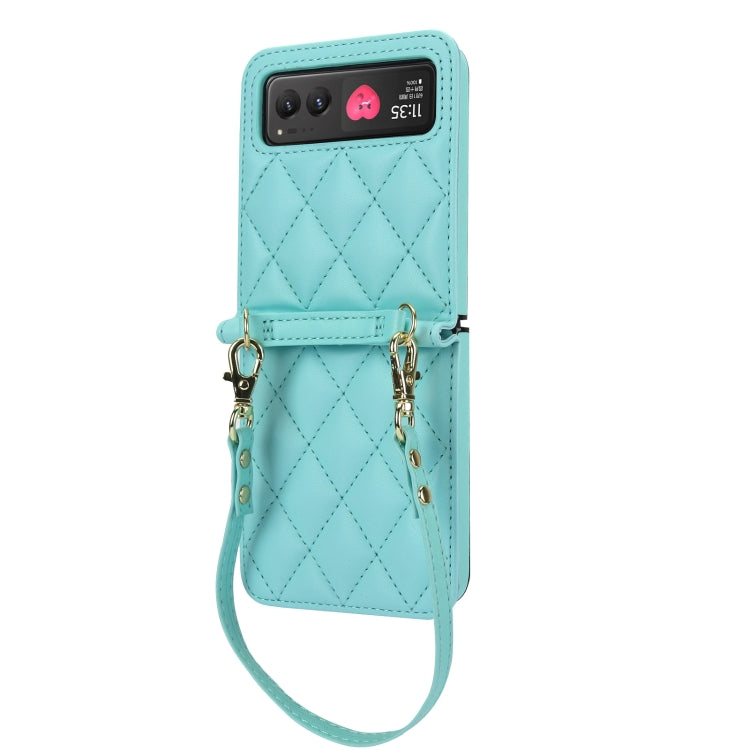 For Motorola Razr 40 Rhombic Texture Phone Case with Long & Short Lanyard(Green) by buy2fix