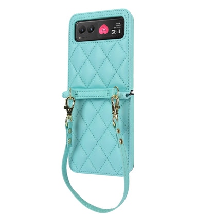 For Motorola Razr 40 Rhombic Texture Phone Case with Long & Short Lanyard(Green) by buy2fix
