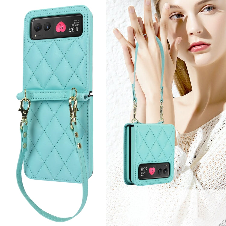 For Motorola Razr 40 Rhombic Texture Phone Case with Long & Short Lanyard(Green) by buy2fix