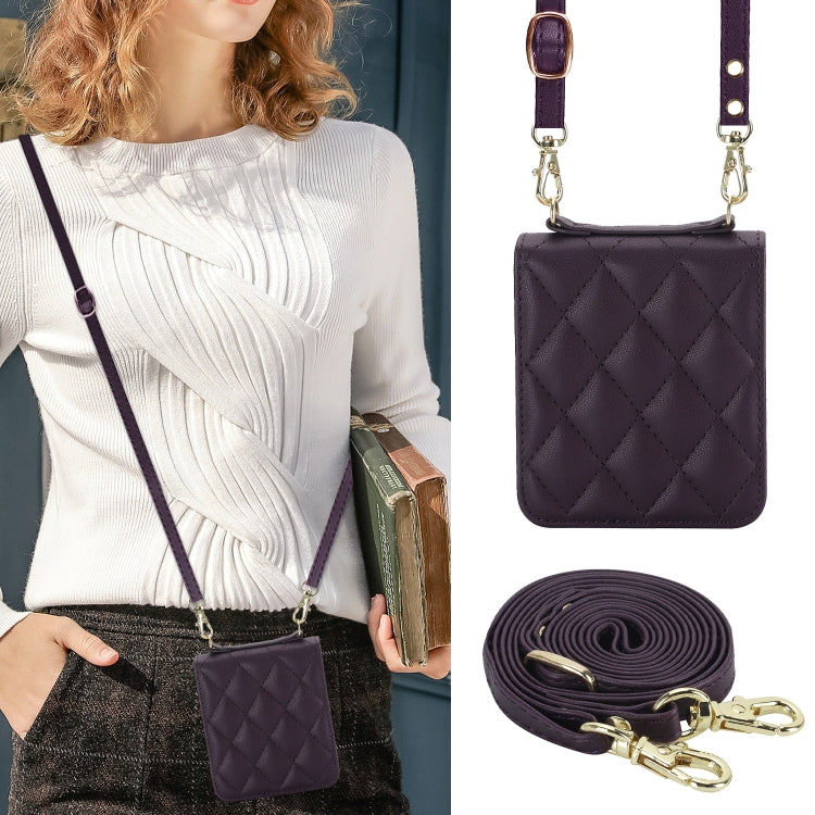 For Motorola Razr 40 Rhombic Texture Phone Case with Long & Short Lanyard(Dark Purple) by buy2fix