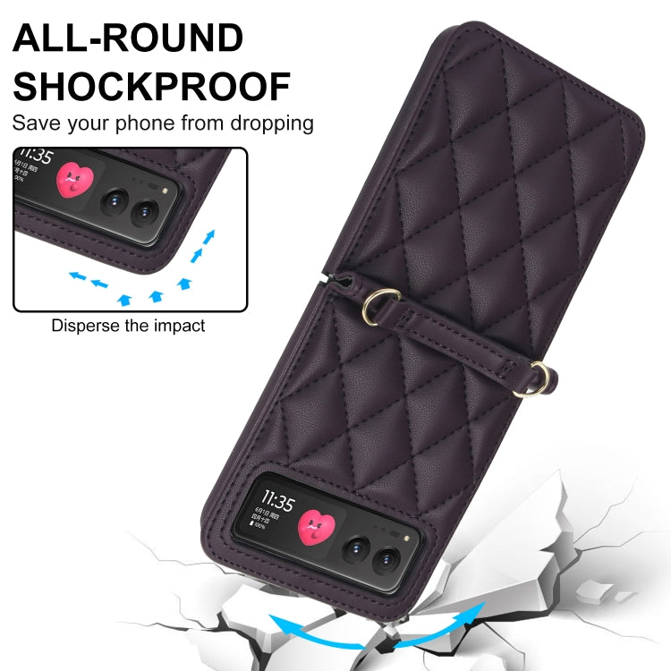 For Motorola Razr 40 Rhombic Texture Phone Case with Long & Short Lanyard(Dark Purple) by buy2fix