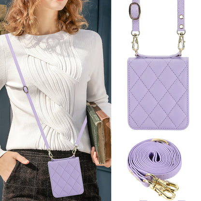 For Motorola Razr 40 Rhombic Texture Phone Case with Long & Short Lanyard(Light Purple) by buy2fix