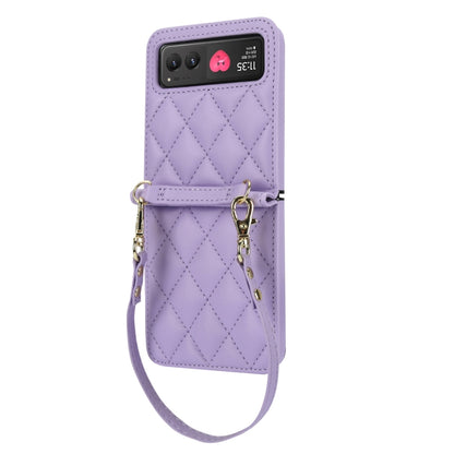 For Motorola Razr 40 Rhombic Texture Phone Case with Long & Short Lanyard(Light Purple) by buy2fix