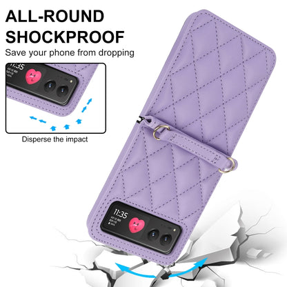 For Motorola Razr 40 Rhombic Texture Phone Case with Long & Short Lanyard(Light Purple) by buy2fix