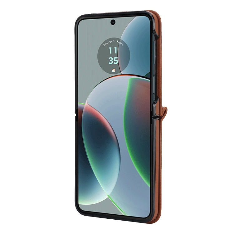 For Motorola Razr 40 Rhombic Texture Phone Case with Long & Short Lanyard(Brown) by buy2fix