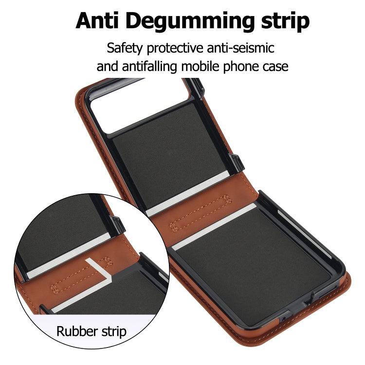 For Motorola Razr 40 Rhombic Texture Phone Case with Long & Short Lanyard(Brown) by buy2fix