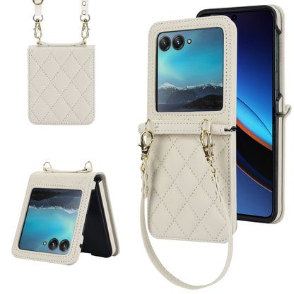 For Motorola Razr 40 Ultra Rhombic Texture Phone Case with Long & Short Lanyard(White) by buy2fix