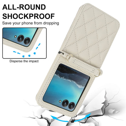 For Motorola Razr 40 Ultra Rhombic Texture Phone Case with Long & Short Lanyard(White) by buy2fix