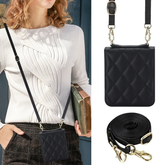 For Motorola Razr 40 Ultra Rhombic Texture Phone Case with Long & Short Lanyard(Black) by buy2fix