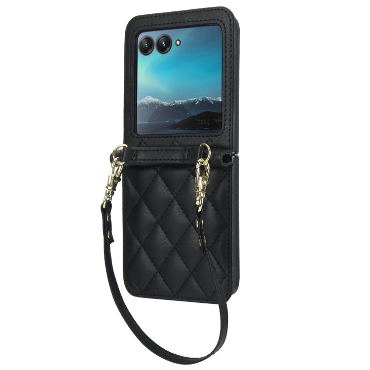 For Motorola Razr 40 Ultra Rhombic Texture Phone Case with Long & Short Lanyard(Black) by buy2fix