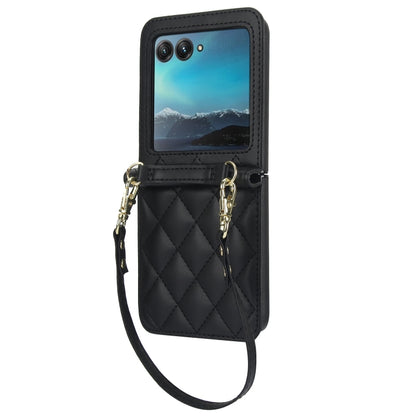For Motorola Razr 40 Ultra Rhombic Texture Phone Case with Long & Short Lanyard(Black) by buy2fix