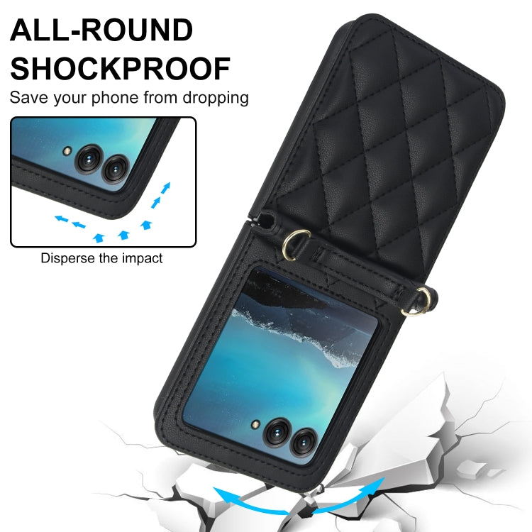 For Motorola Razr 40 Ultra Rhombic Texture Phone Case with Long & Short Lanyard(Black) by buy2fix