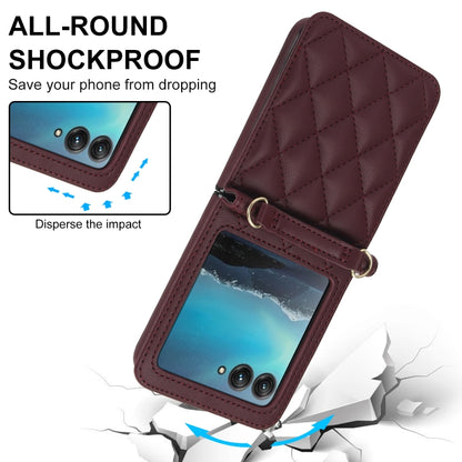 For Motorola Razr 40 Ultra Rhombic Texture Phone Case with Long & Short Lanyard(Wine Red) by buy2fix