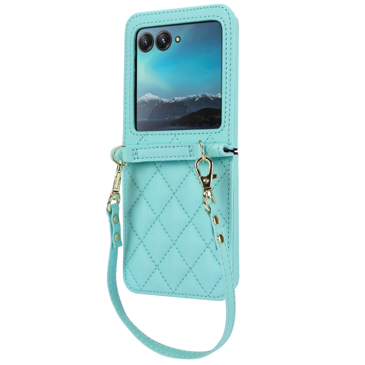 For Motorola Razr 40 Ultra Rhombic Texture Phone Case with Long & Short Lanyard(Green) by buy2fix