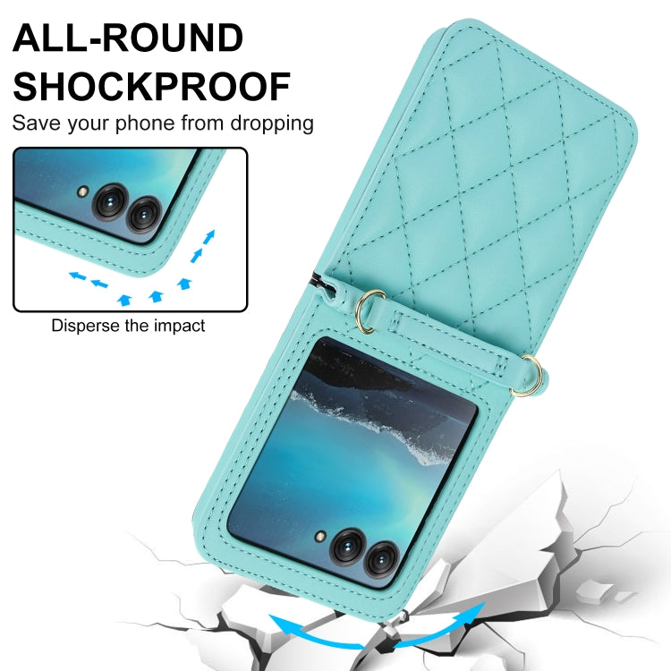 For Motorola Razr 40 Ultra Rhombic Texture Phone Case with Long & Short Lanyard(Green) by buy2fix