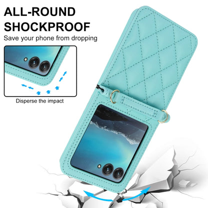 For Motorola Razr 40 Ultra Rhombic Texture Phone Case with Long & Short Lanyard(Green) by buy2fix