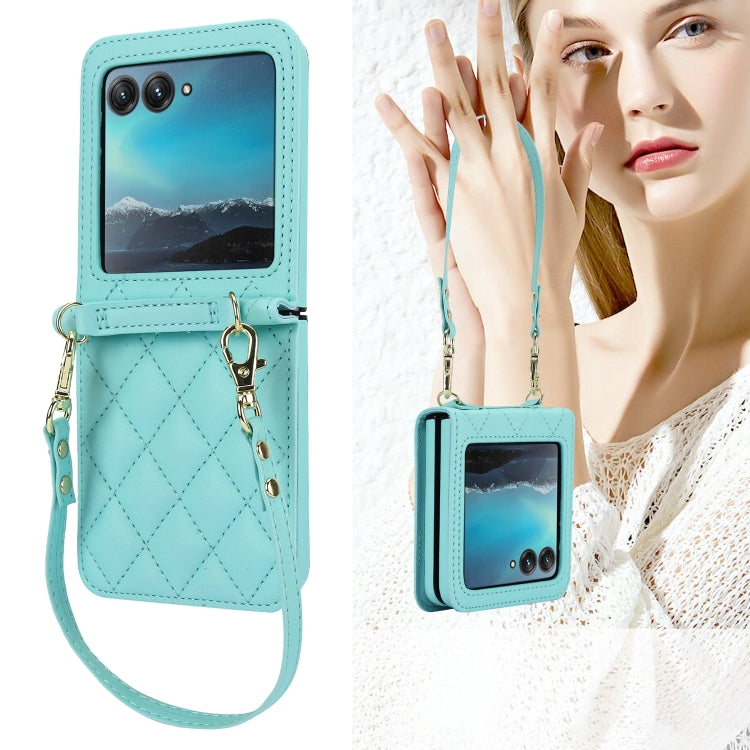 For Motorola Razr 40 Ultra Rhombic Texture Phone Case with Long & Short Lanyard(Green) by buy2fix