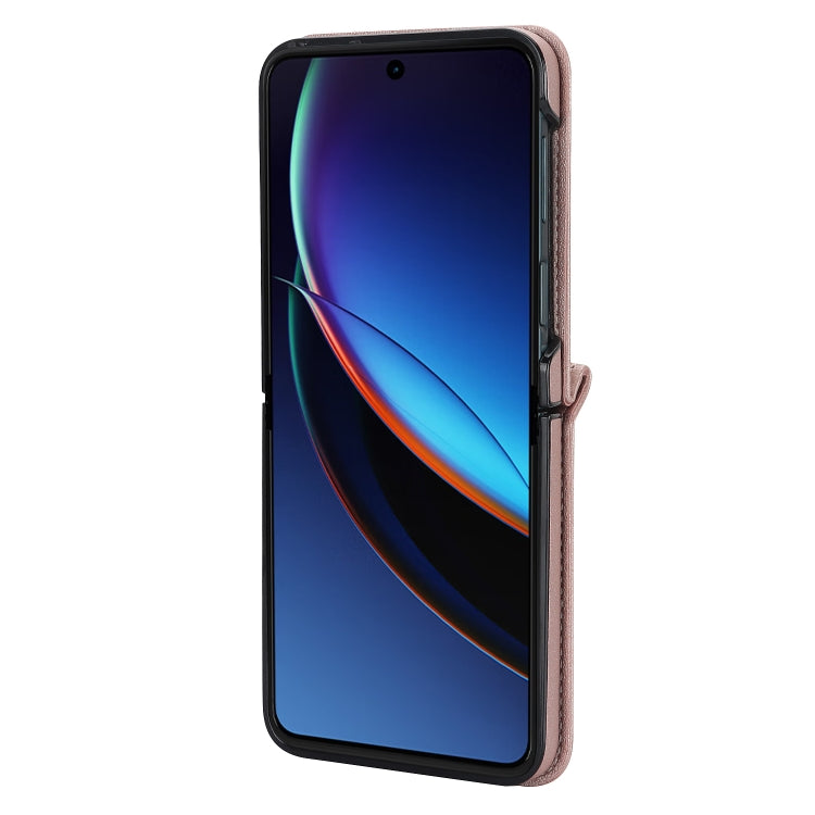 For Motorola Razr 40 Ultra Rhombic Texture Phone Case with Long & Short Lanyard(Rose Gold) by buy2fix