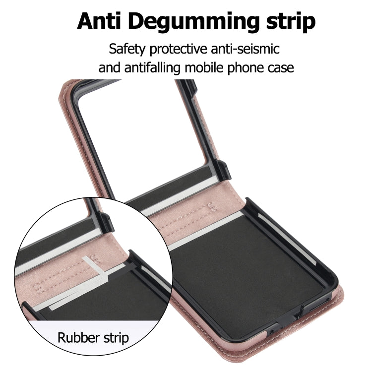 For Motorola Razr 40 Ultra Rhombic Texture Phone Case with Long & Short Lanyard(Rose Gold) by buy2fix