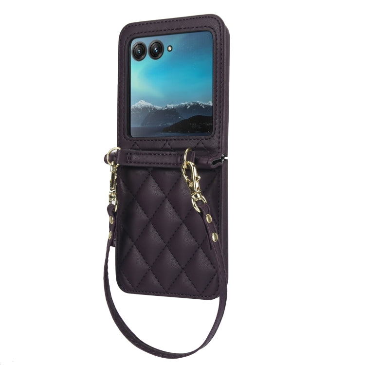 For Motorola Razr 40 Ultra Rhombic Texture Phone Case with Long & Short Lanyard(Dark Purple) by buy2fix