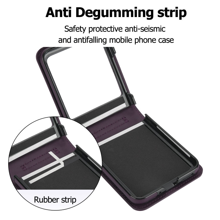 For Motorola Razr 40 Ultra Rhombic Texture Phone Case with Long & Short Lanyard(Dark Purple) by buy2fix