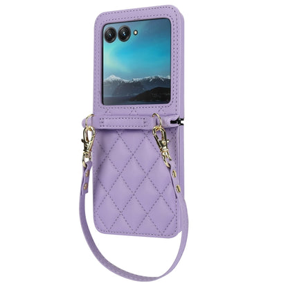 For Motorola Razr 40 Ultra Rhombic Texture Phone Case with Long & Short Lanyard(Light Purple) by buy2fix