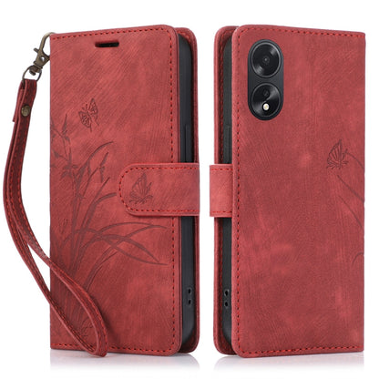 For OPPO A98 5G Orchid Butterfly Embossed Leather Phone Case(Red) by buy2fix