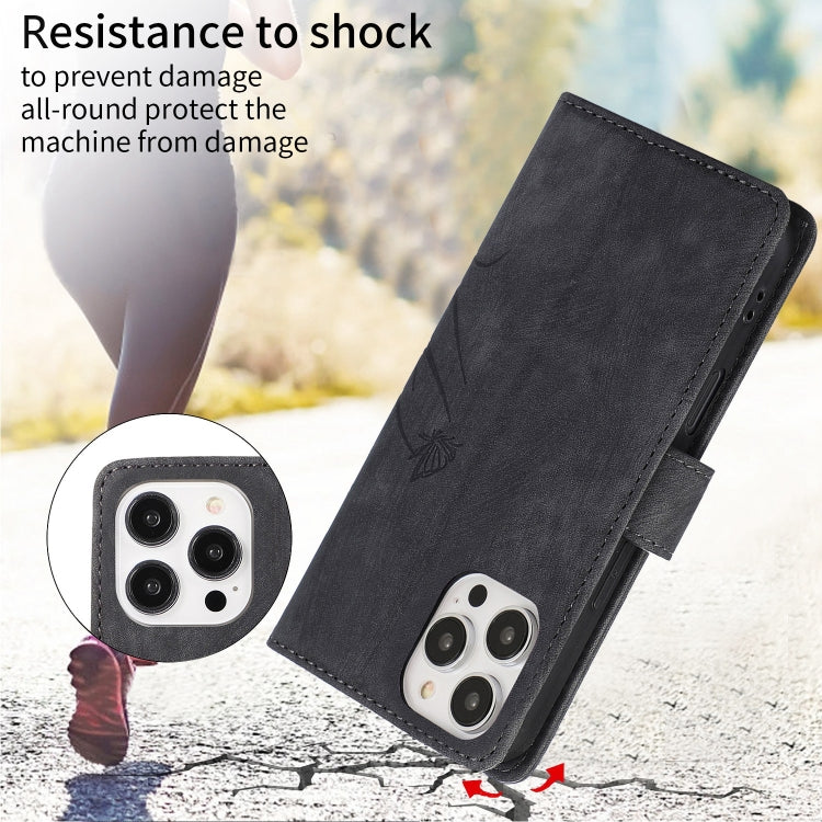 For iPhone 16 Pro Max Orchid Butterfly Embossed Leather Phone Case(Black) by buy2fix