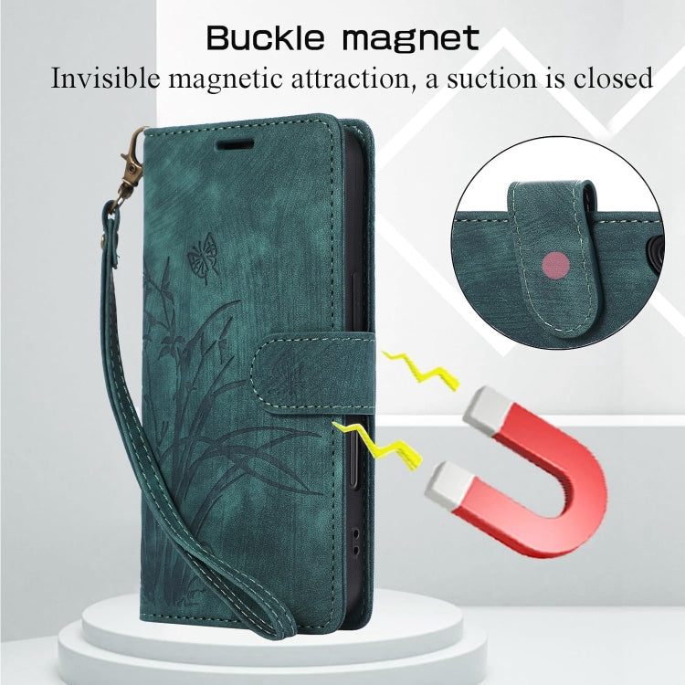 For iPhone 16 Pro Max Orchid Butterfly Embossed Leather Phone Case(Green) by buy2fix