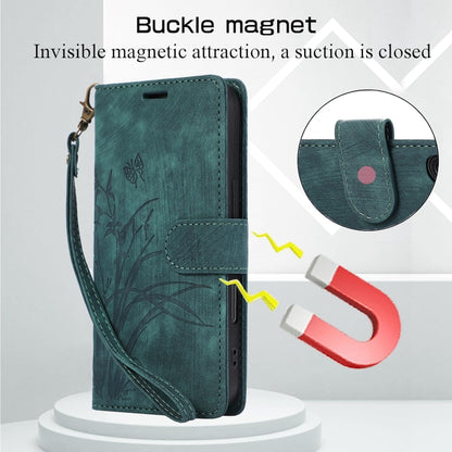 For iPhone 16 Pro Max Orchid Butterfly Embossed Leather Phone Case(Green) by buy2fix