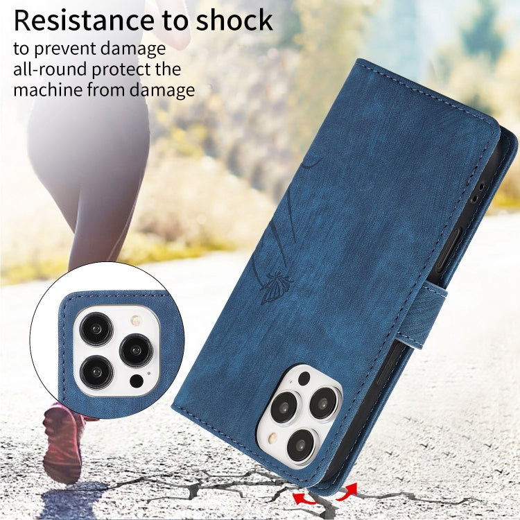 For iPhone 16 Pro Max Orchid Butterfly Embossed Leather Phone Case(Blue) by buy2fix