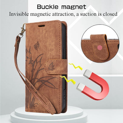 For iPhone 16 Pro Max Orchid Butterfly Embossed Leather Phone Case(Brown) by buy2fix