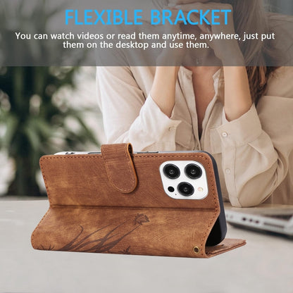 For iPhone 16 Pro Max Orchid Butterfly Embossed Leather Phone Case(Brown) by buy2fix