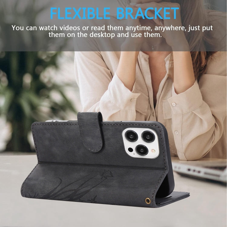 For iPhone 16 Pro Orchid Butterfly Embossed Leather Phone Case(Black) by buy2fix