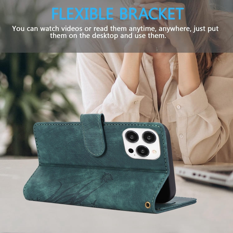 For iPhone 16 Pro Orchid Butterfly Embossed Leather Phone Case(Green) by buy2fix