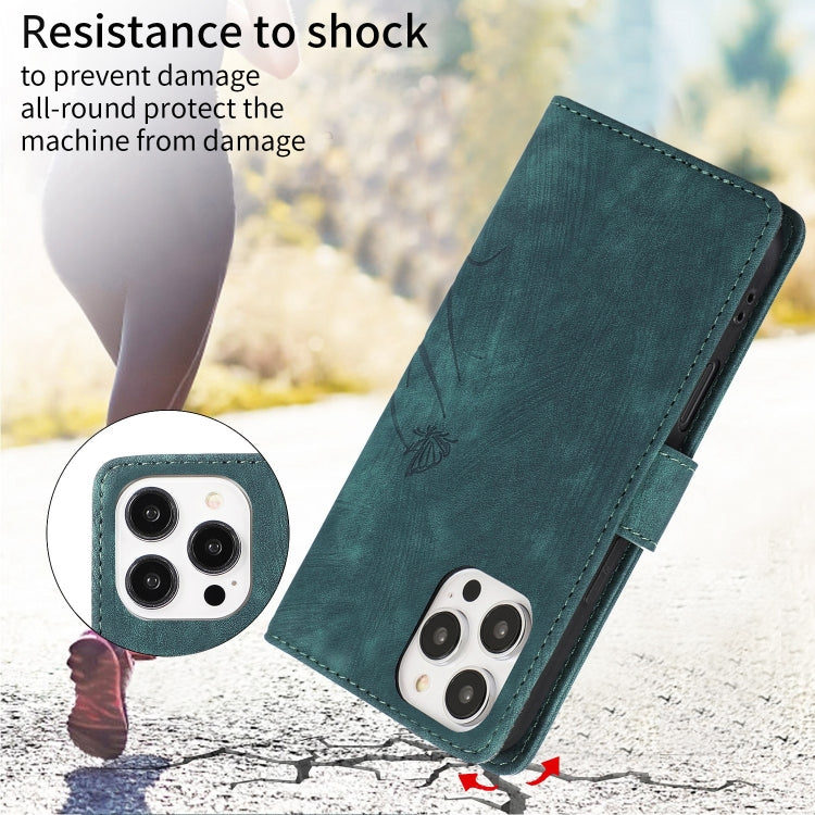 For iPhone 16 Pro Orchid Butterfly Embossed Leather Phone Case(Green) by buy2fix