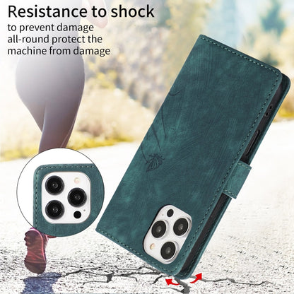 For iPhone 16 Pro Orchid Butterfly Embossed Leather Phone Case(Green) by buy2fix