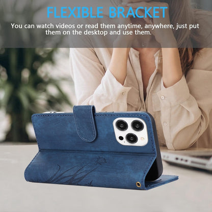 For iPhone 16 Pro Orchid Butterfly Embossed Leather Phone Case(Blue) by buy2fix