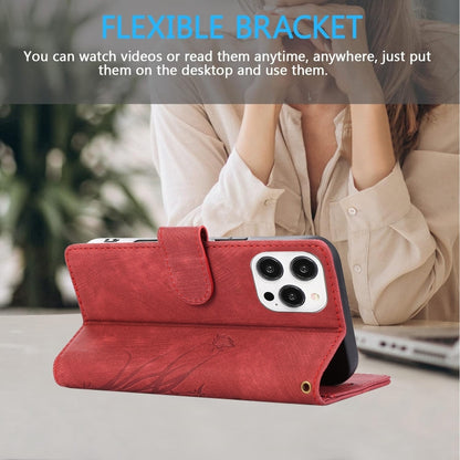 For iPhone 16 Pro Orchid Butterfly Embossed Leather Phone Case(Red) by buy2fix