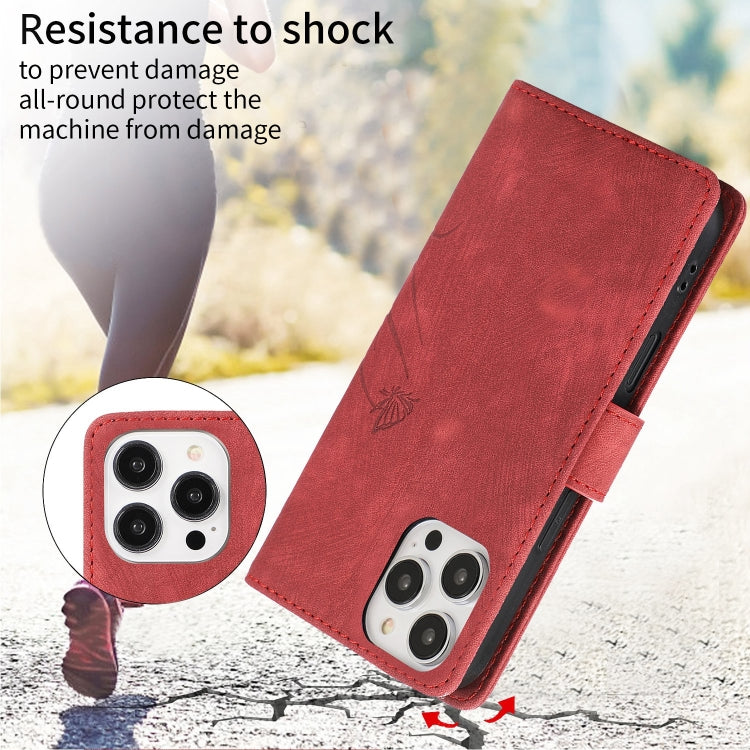 For iPhone 16 Pro Orchid Butterfly Embossed Leather Phone Case(Red) by buy2fix