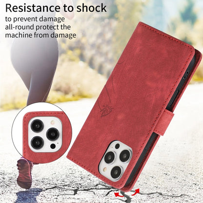 For iPhone 16 Pro Orchid Butterfly Embossed Leather Phone Case(Red) by buy2fix