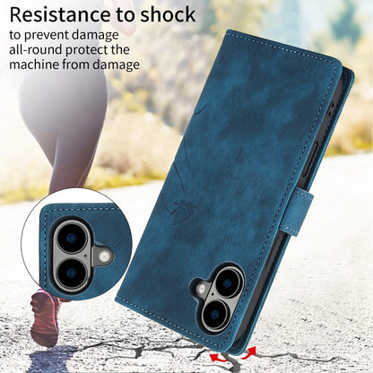 For iPhone 16 Orchid Butterfly Embossed Leather Phone Case(Blue) - iPhone 16 Cases by buy2fix | Online Shopping UK | buy2fix