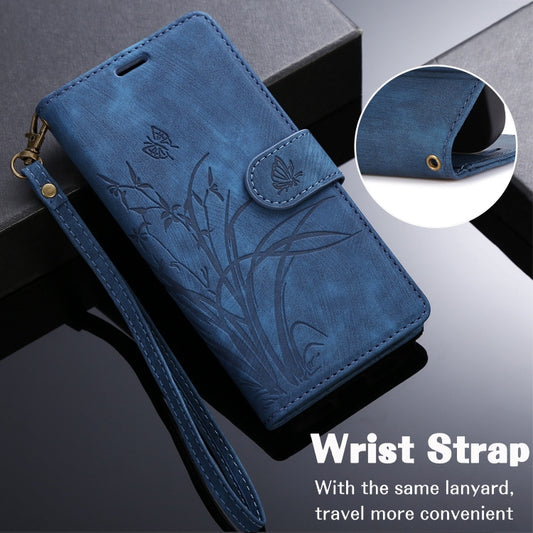 For iPhone 16 Plus Orchid Butterfly Embossed Leather Phone Case(Blue) - iPhone 16 Plus Cases by buy2fix | Online Shopping UK | buy2fix