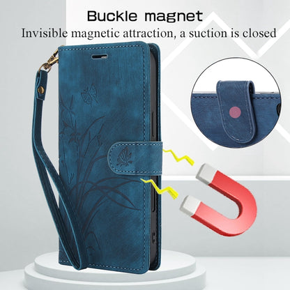 For iPhone 16 Plus Orchid Butterfly Embossed Leather Phone Case(Blue) - iPhone 16 Plus Cases by buy2fix | Online Shopping UK | buy2fix