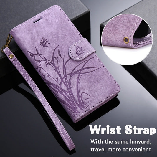 For iPhone 16 Plus Orchid Butterfly Embossed Leather Phone Case(Purple) - iPhone 16 Plus Cases by buy2fix | Online Shopping UK | buy2fix