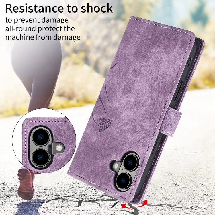 For iPhone 16 Plus Orchid Butterfly Embossed Leather Phone Case(Purple) - iPhone 16 Plus Cases by buy2fix | Online Shopping UK | buy2fix