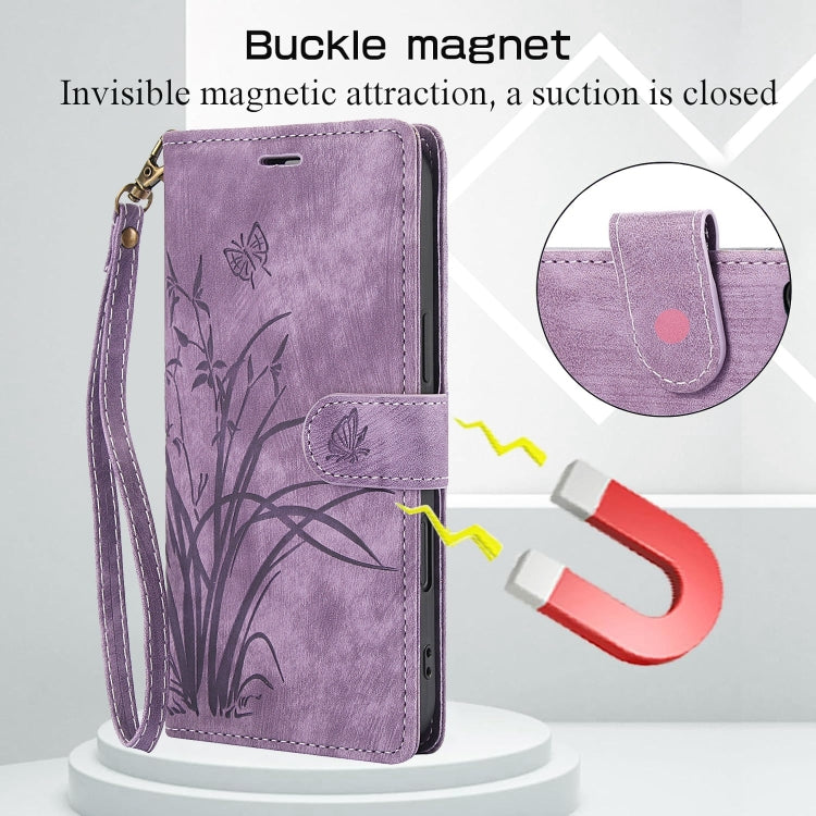 For iPhone 16 Plus Orchid Butterfly Embossed Leather Phone Case(Purple) - iPhone 16 Plus Cases by buy2fix | Online Shopping UK | buy2fix