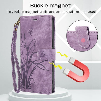 For iPhone 16 Plus Orchid Butterfly Embossed Leather Phone Case(Purple) - iPhone 16 Plus Cases by buy2fix | Online Shopping UK | buy2fix
