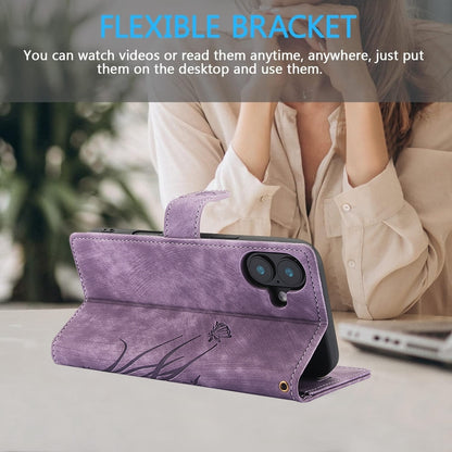 For iPhone 16 Plus Orchid Butterfly Embossed Leather Phone Case(Purple) - iPhone 16 Plus Cases by buy2fix | Online Shopping UK | buy2fix