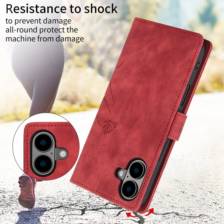 For iPhone 16 Plus Orchid Butterfly Embossed Leather Phone Case(Red) - iPhone 16 Plus Cases by buy2fix | Online Shopping UK | buy2fix